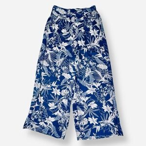 Panama Jack Womens Linen‎ Wide Leg Pants Blue Floral Tropical XL High Waist